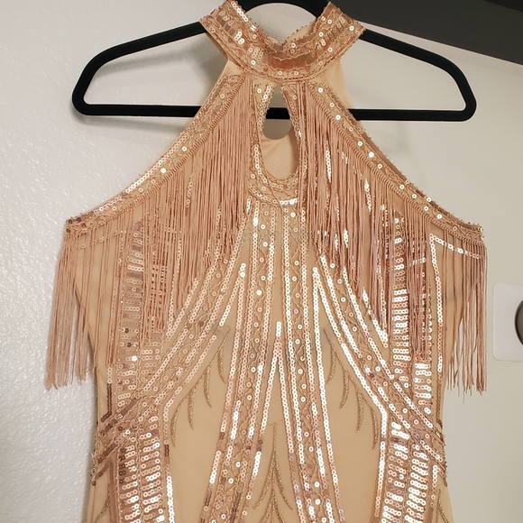 Elegant Sequin Fringe Dress - Cream - Picture 10 of 12